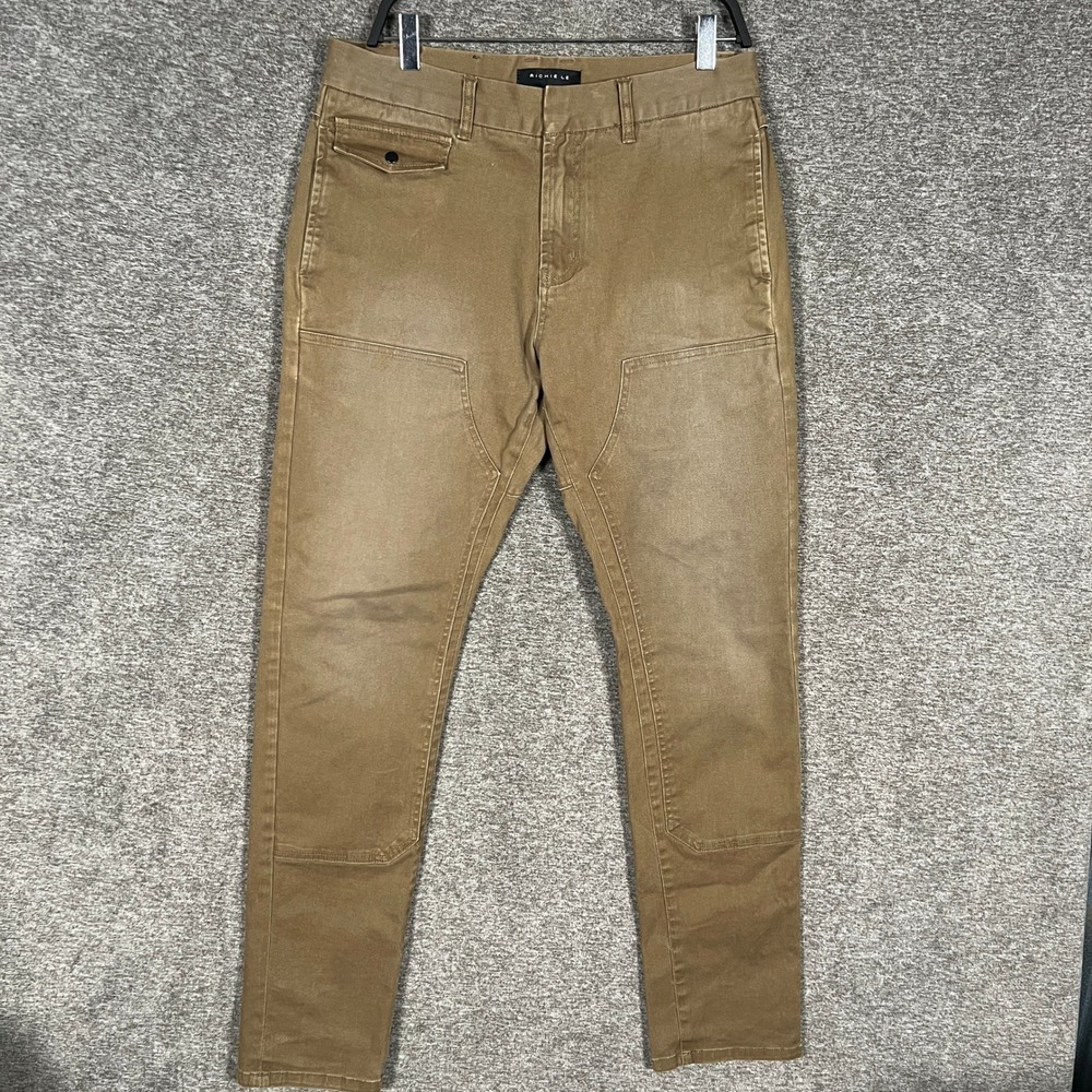 RICHIE LE Mens Pants Size 30 (32x32) Brown Straight Leg Double Knee‎ Gusse